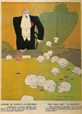 Caricature de Leopold II loffre du Congo a la Belgique